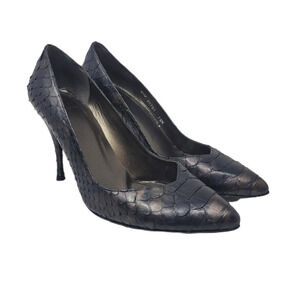 Stuart Weitzman Pumps Size 7.5 Stiletto Heels Crocodile Embossed Leather Black